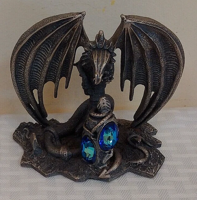 VINTAGE PEWTER STATUE Figurine Dragon Gems Roger Gibbons KEEPER OF THE