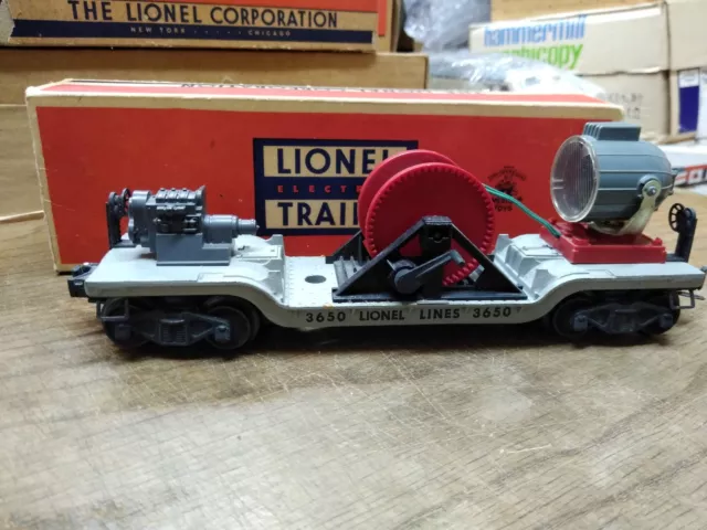 Vtg Lionel O Gauge #3650 Movable Searchlight Extension Flat Car RR Train w/Box