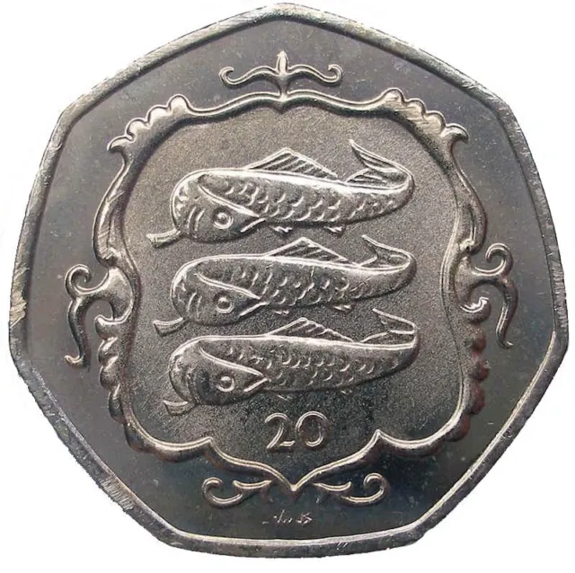 Isle of Man | 20 Pence Coin | Queen | Atlantic Herring | Shield | 1985 - 1987