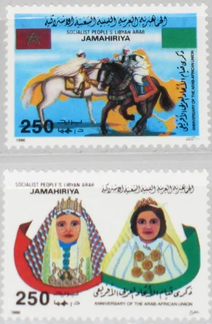 LIBYEN LIBYA 1986 1739-40 1317-18 1st Ann Arab African Union Reiter Pferde MNH