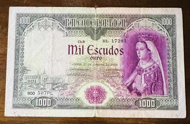 Portugal 1000 escudos Banknote 1956