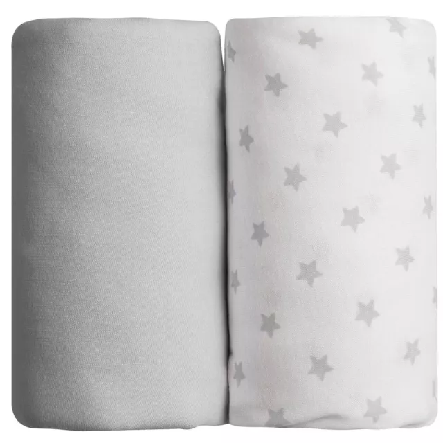 Baby Calin - Lot de 2 draps housse en coton 60x120 cm Gris + Imprimé étoiles