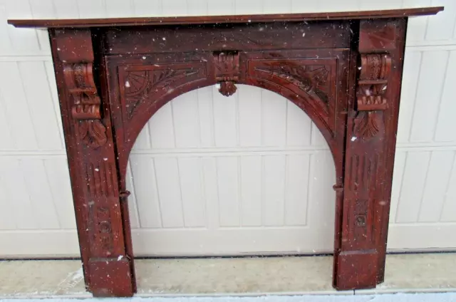 Exc. Antique Circa 1890 Hand Carved Solid Walnut Fireplace Mantle, Surround