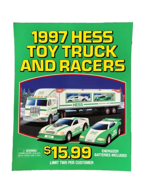 1997 Hess Toy Truck Advertising Poster Dispenser Side - Mint Condition