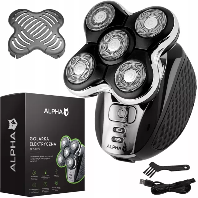 Alpha TR7-PRO Rasoir chauve rechargeable Barbe sans fil Wet Dry 5 têtes USB