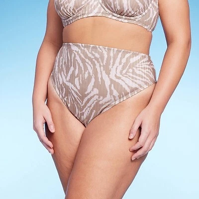Women's Ribbed High Leg Cheeky High Waist Bikini Bottom - Wild Fable Tan Animal