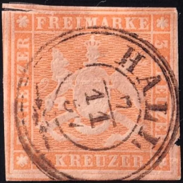 Württemberg, Mi-Nr. 7c, gestempelt mit Dkr HALL, geprüft Heinrich BPP