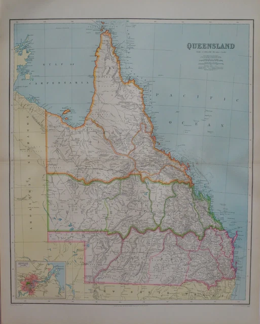 Inset Map Australia 1933 MAP AUSTRALIA Queensland Inset Brisbane Port Curtis Churchill $169 ...