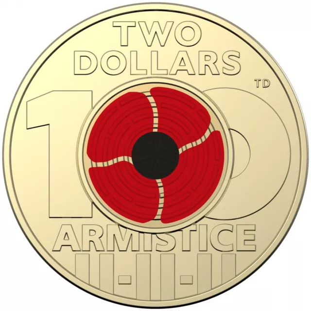 2018 $2 Armistice Remembrance Day Red Poppy Australian Two Dollar Coin Circ