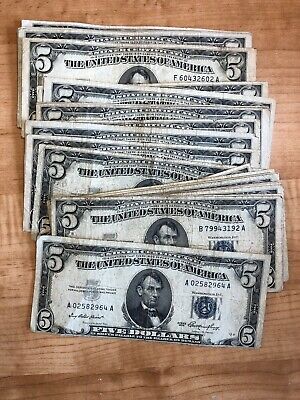 1953 Five Dollar Blue Seal Note Silver Certificate Old US Bill $5 Free Shipping