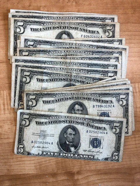 1953 Five Dollar Blue Seal Note Silver Certificate Old US Bill $5 Free Shipping
