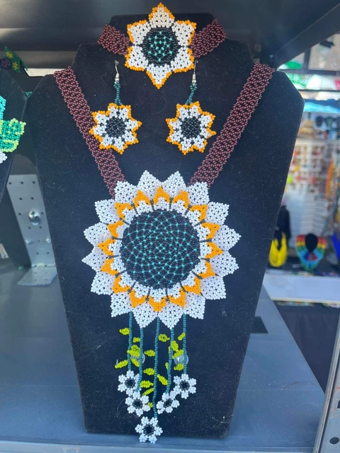 Beaded Mexican Necklace, Huichol Necklace, Mexican Necklace, Mexican Jewelry 4Pc