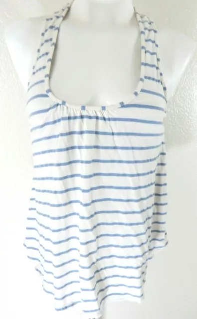 Eberjey Women's Small Sleep Tank Top Racerback Ivory Blue Stripe Pajama EUC