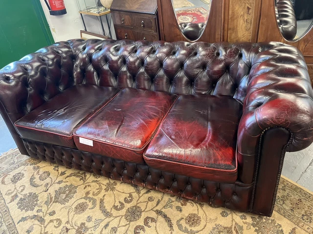 Beautiful Vintage Leather Maroon Chesterfield Sofa