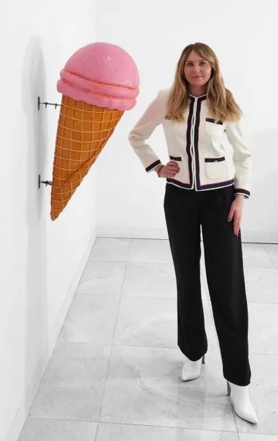 Ice Cream Cone Statue Pink Scoop Wall Hanging Waffle Cone 3Ft Indoor & Outdoor