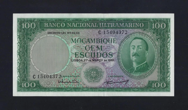 Portugal Mozambique 100 Escudos 1961 P-109b UNC  NO OVERPRINT rare