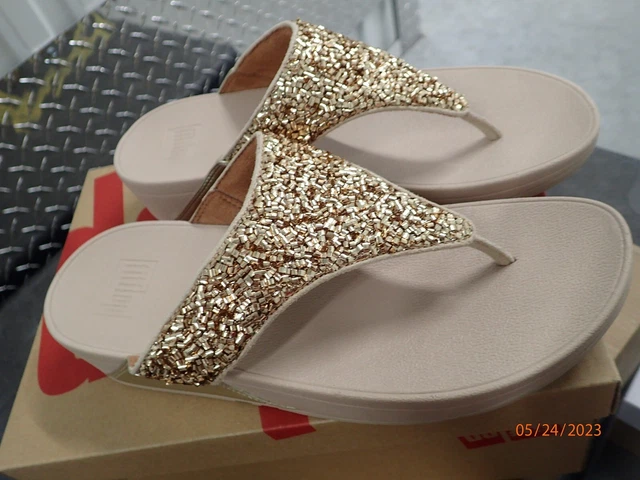 FitFlop Lulu Shimmer Foil Toe-Post Sandal Gold Size US 9-EU 41-NEW In BOX