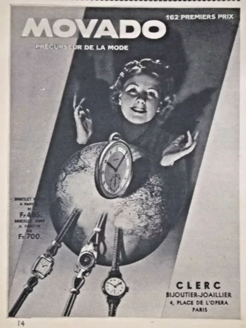 Publicité De Presse 1938 Movado Ermeto Montres 162 Premiers Prix - Clerc