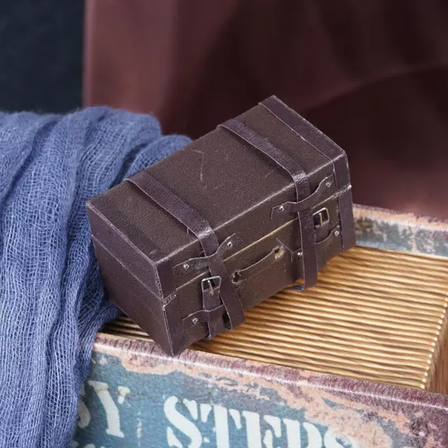 Fashion Retro 1:12 Dollhouse Miniature Leather Wood Suitcase Mini Luggage Box