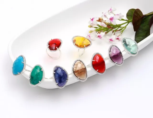 Multi Natural Gemstones 925 Sterling Silver Wholesale CZ Rings 5-10 US