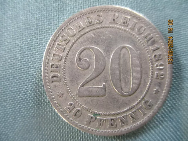 Jäger  14:   KAISERREICH - 20 PFENNIG - 1892 A,  - SS,