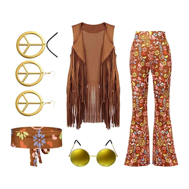 Hippie-Kostüm-Set, Brille, Halskette, Ohrringe, Damen, stilvolles Retro-Design,