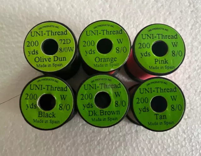 6 Spools Uni 8/0 Thread, Fly Tying, NR