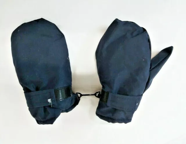 Toddler Boys Large Navy Blue Snow Mittens Goves Clips