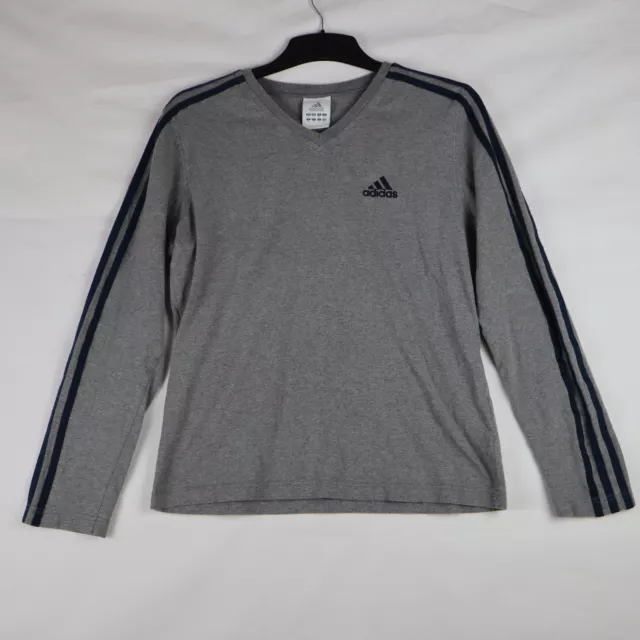 Adidas Womens T-Shirt Logo Grey Size XL Long Sleeve V-Neck 100% Cotton