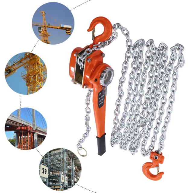 1.5 Ton 3300lbs Lever Chain Block Hoist Ratcheting Come Along Puller w/ 2 Hooks