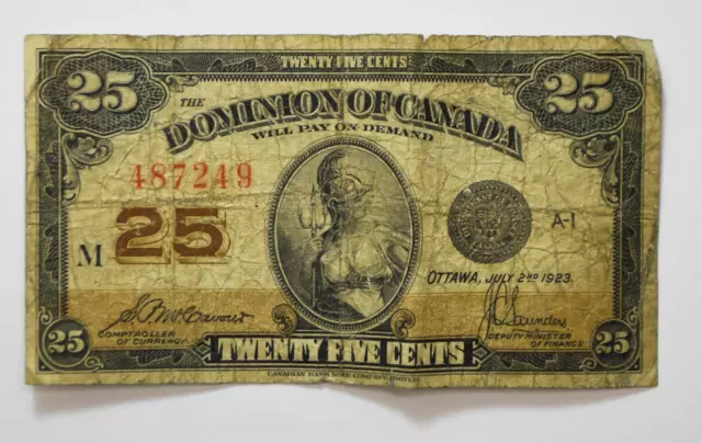 1923 $1 Dominion of Canada 25c Twenty Five Cent Note 487249