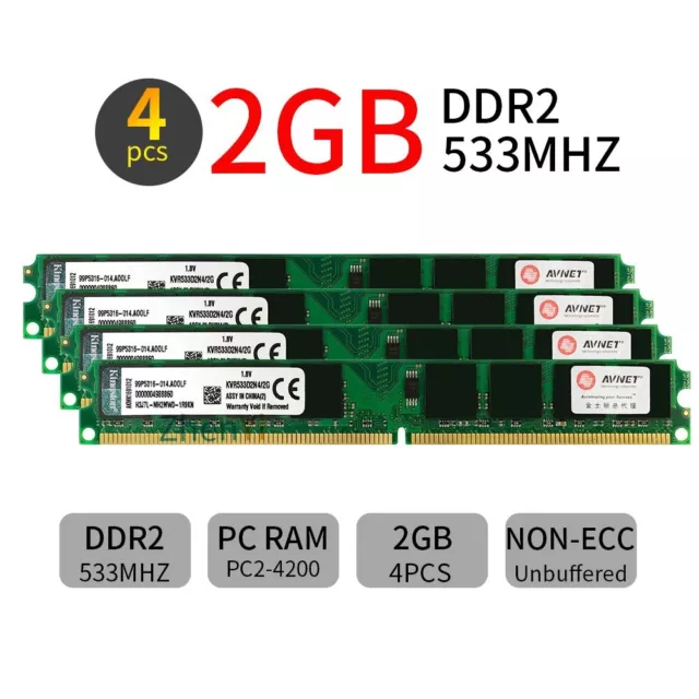 8Go 4x 2Go DDR2 533MHz PC2-4200U KVR533D2N4/2G DIMM Mémoire SDRAM Kingston ZT FR