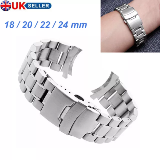 18-24mm Curved Stainless Steel Metal Solid Watch Band Strap Clasp Replacement UK