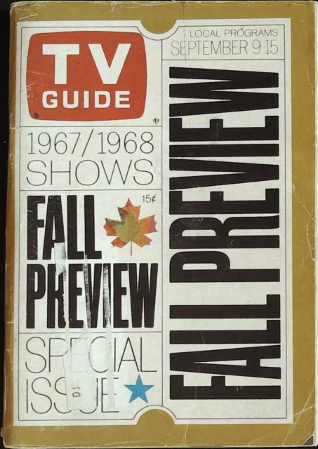 TV GUIDE SEPTEMBER 9, 1967 Fall Preview Flying Nun, Mannix $24.68 ...
