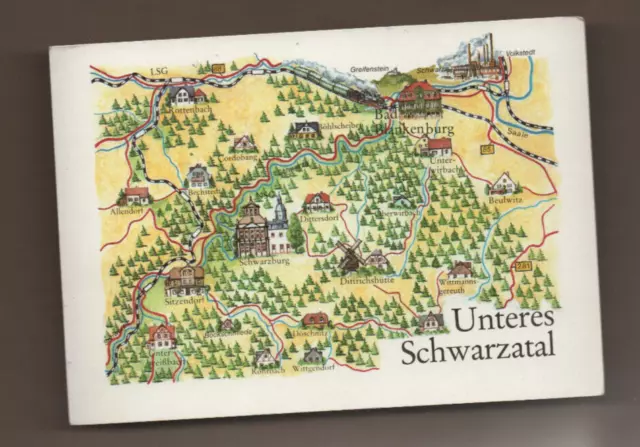 AK DDR - Unteres Schwarzatal - Landkarte - Orientierungskarte - Thüringen