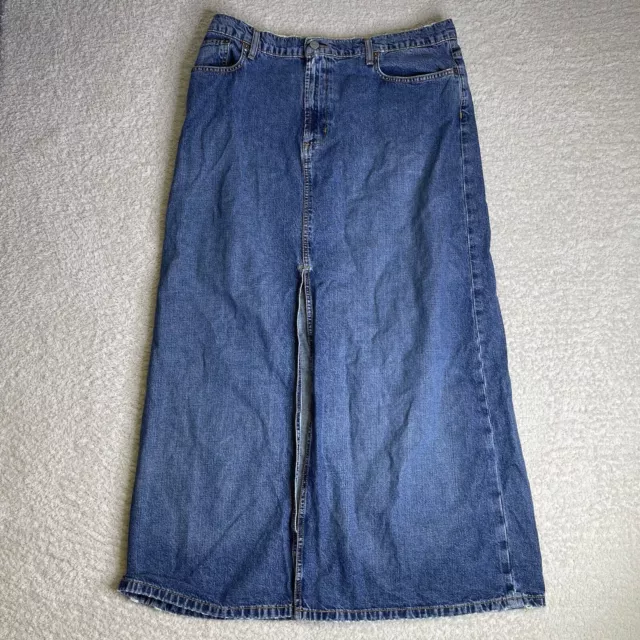 Vintage Polo Ralph Lauren Denim Maxi Long Skirt Size 14 Blue Jean Slit 90's Y2K