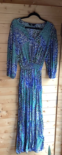 Maxi abito da tè blu e verde floreale a più livelli F&F taglia 16