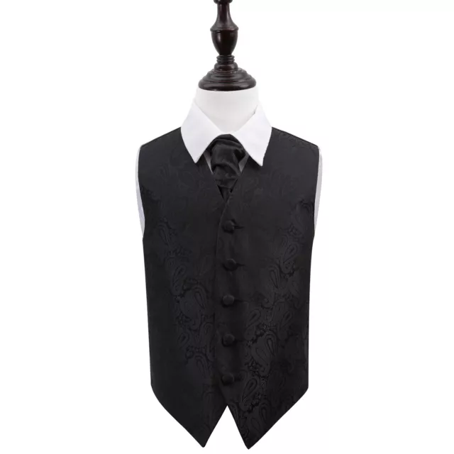 DQT Floral Paisley Black Boys Wedding Waistcoat & Cravat Set