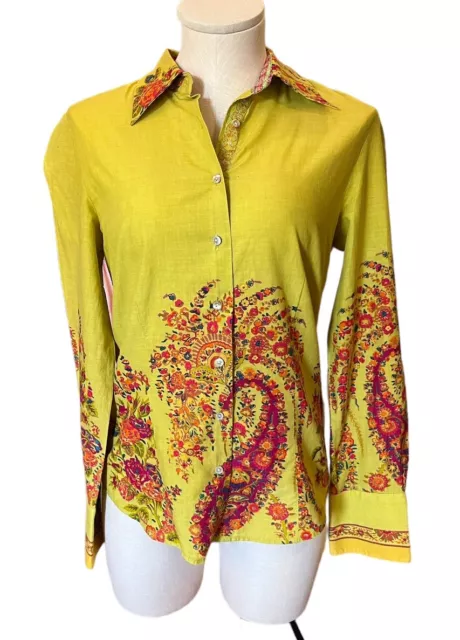 Robert Graham Mustard Yellow Floral Button-Up Embroidered Shirt Flip Cuffs Med