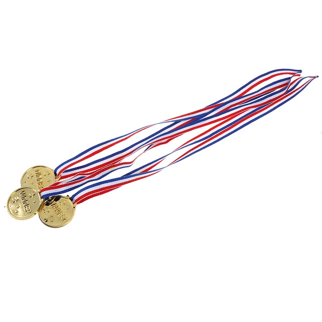 3 Stck. Gold Kunststoff Gewinner Medaillen + 3 Kunststoff Trophäe Spielzeug für Kinder Party Spaß PrLXI 11