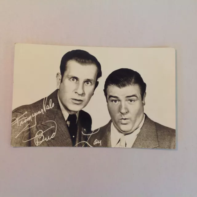 Vintage 1950 B&W Photo Postcard Facsimile Autograph Abbott & Costello Bud & Lou