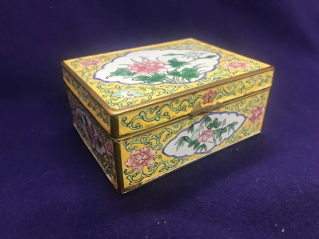 Vintage Japanese Cloisonné Footed Trinket Enameled Jewelry Box