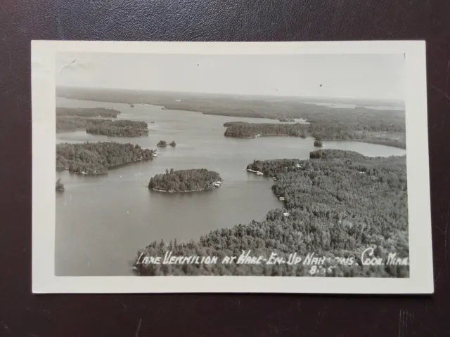 COOK, MN * LAKE VERMILION ~ AERIAL VIEW * UNPOSTED VINTAGE RPPC c Mid-Late '50s