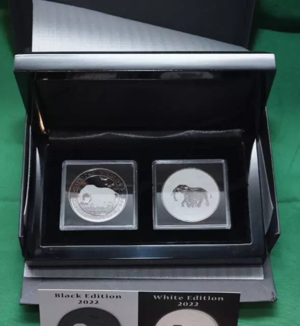 2022 1 oz Somalia Silver Elephant Black and White Two-Coin Set