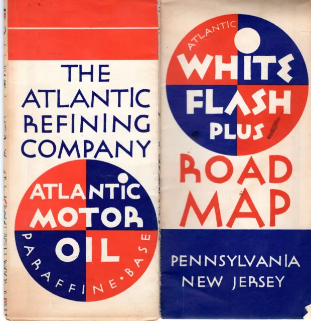 1940 ATLANTIC WHITE FLASH PLUS ROAD MAP of PENNSYLVANIA, NEW JERSEY