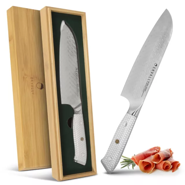 EKVALLY • BIE Damastmesser Santoku Kochmesser 18cm Klinge 73 Lagen Kern AUS10