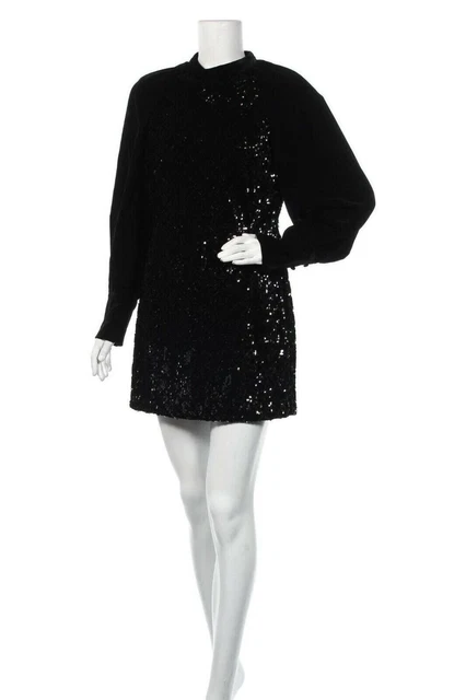 ZARA BLACK VELVET Sequin Mini Dress Puff Sleeves Size M Ref 2731