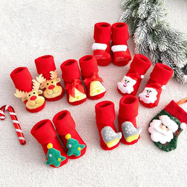 Kids Baby Christmas Anti-slip Slippers Socks Girl Boys Toddler Shoes Winter Warm