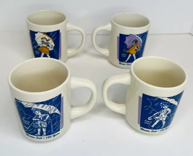 4 Morton Salt Girl Coffee Cup Mug 1914 1921 1956 1968 When It Rains It Pours