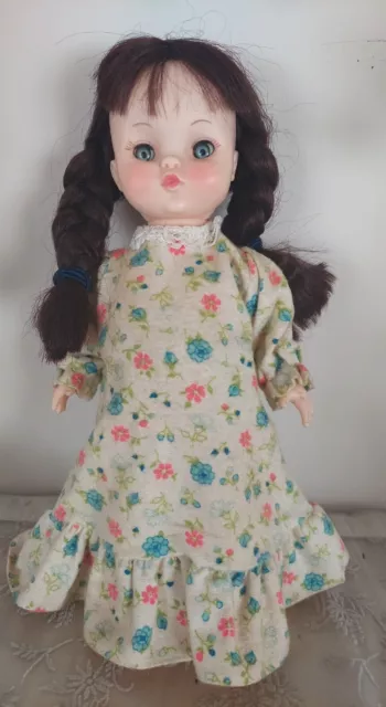 Vtg Effanbee 1966 Doll 11”Tall Sleepy Eyes Dark Hair Blue Eyes PAJAMAS